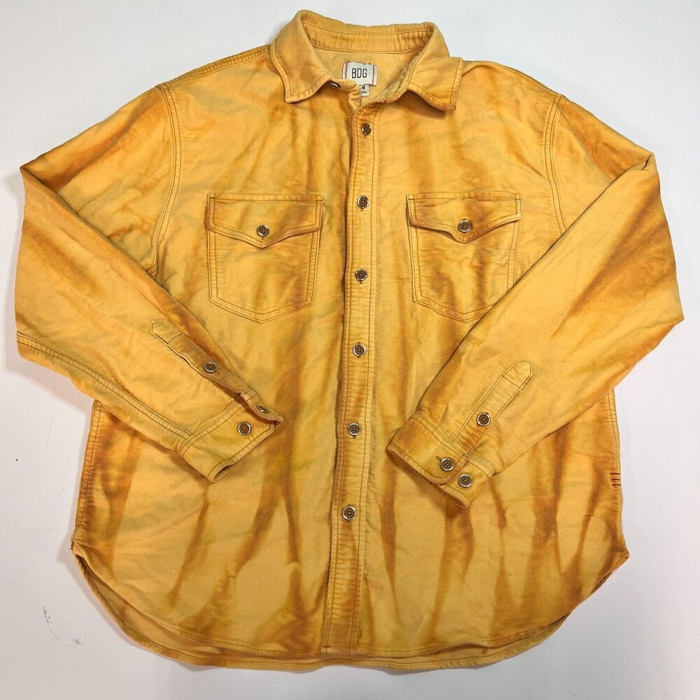 Urban Outfitters BDG Western Flap Pocket Overshirt Mens M Yellow Orange Dyed
